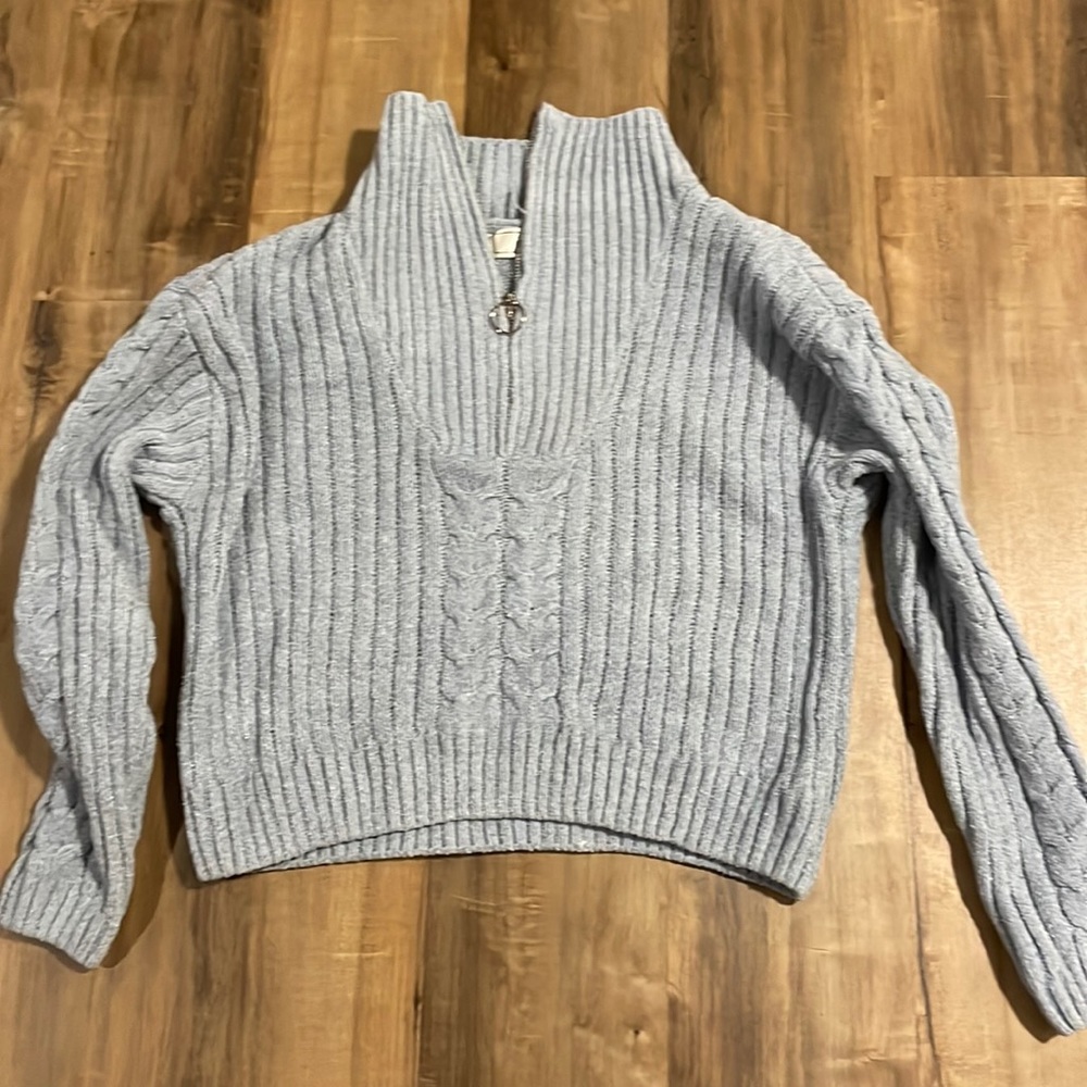 Soft Blue Zip Up No Comment Sweater